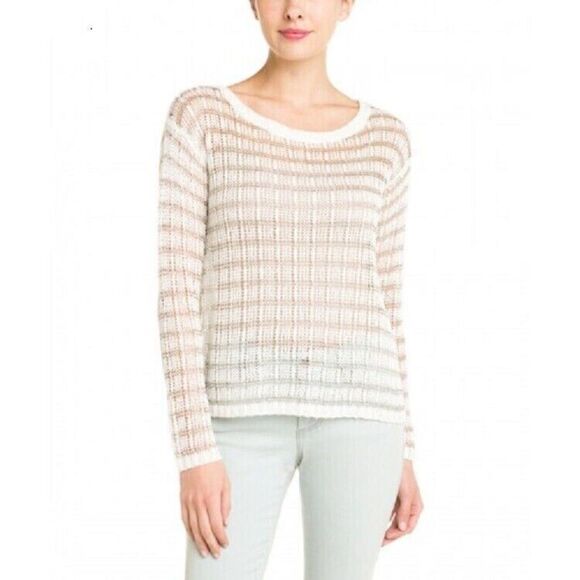 Alice + Olivia Womens Sz XS Cream/Silver Metallic Stripe Ethan Boxy Sweater $297 - Picture 9 of 10